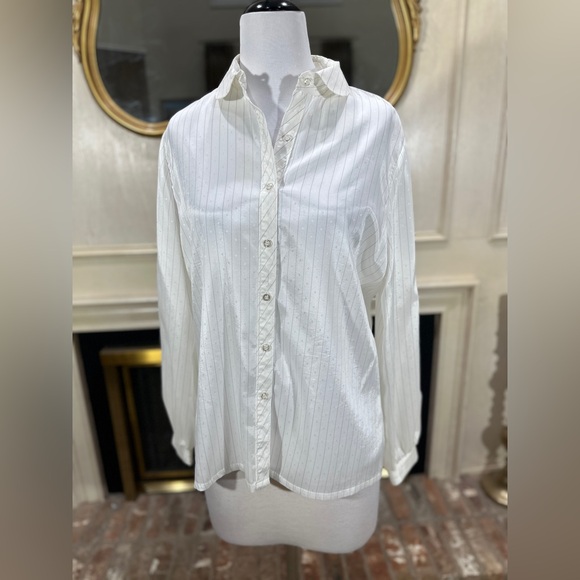 Vintage Tops - Jerrie Lurie Collectibles Vintage White Striped Button Down Shirt M/L Sheer